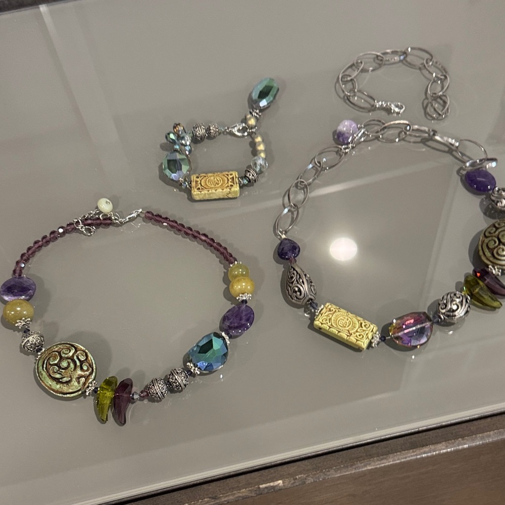 Elegant Purple, green and Silver Jewelry Set
